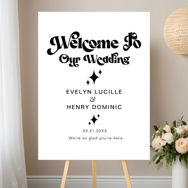 Retro Modern Black Script Wedding Welcome Sign (Creator Uploaded)