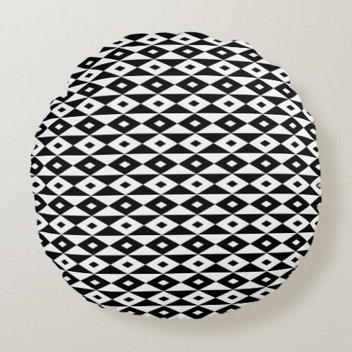 Retro Modern Black White Diamond Shape Pattern Round Pillow