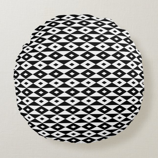 Retro Modern Black White Diamond Shape Pattern Round Pillow (Front)