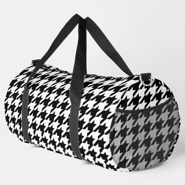 Retro Modern Black White Hounds-tooth Weaving Duffle Bag (Right Corner)