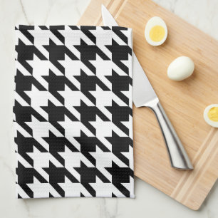 Retro Modern Black White Hounds-tooth Weaving Towel