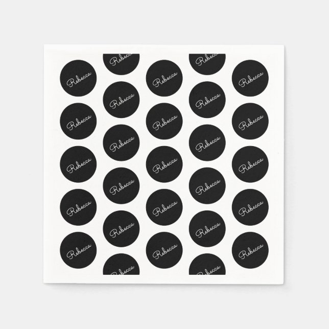 Retro-modern Black & White Polka Dot Design Napkins (Front)