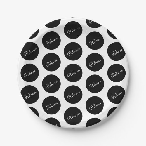 Retro_modern Black  White Polka Dot Design Paper Plates