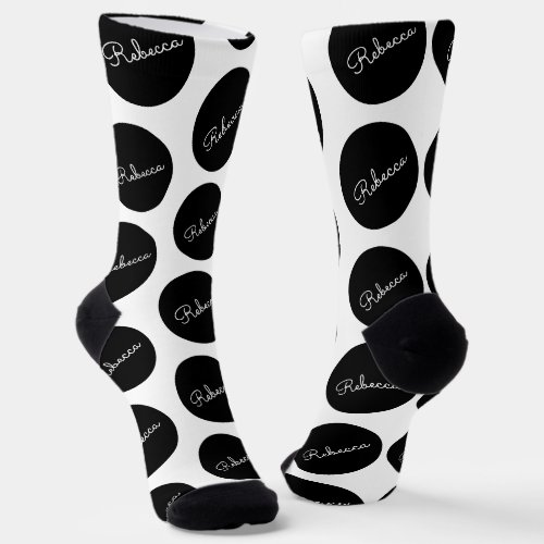 Retro_modern Black  White Polka Dot Design Socks