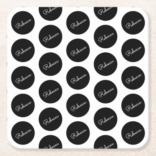 Retro_modern Black  White Polka Dot Design Square Paper Coaster