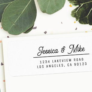 Retro-Modern Black & White Wedding Return Address Label