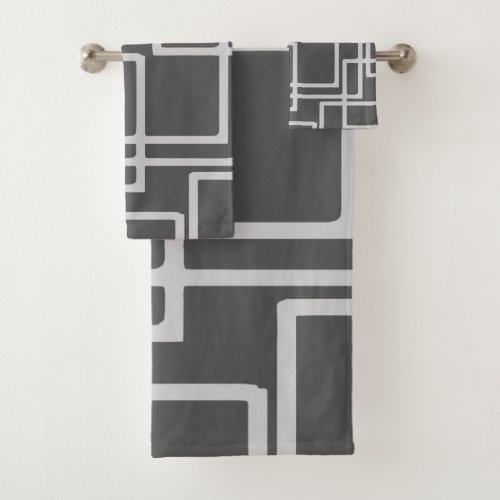 Retro Modern Blanched Slate Squares On Storm Grey Bath Towel Set