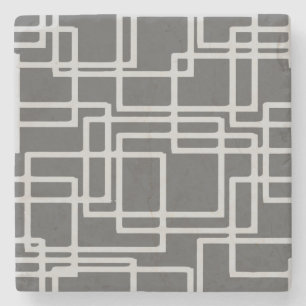 Retro Modern Blanched Slate Squares On Storm Grey Stone Coaster