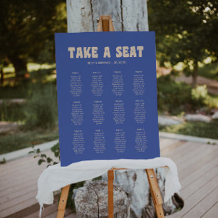 Retro Modern Blue 12 Table Wedding Seating Chart Foam Board