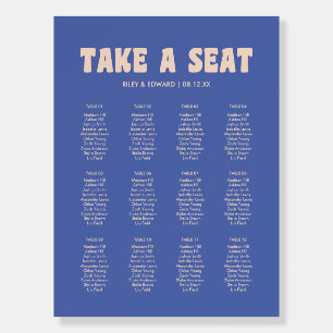 Retro Modern Blue 12 Table Wedding Seating Chart Foam Board