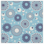 Retro Modern Blue and Cream Flowers Patterned Fabric