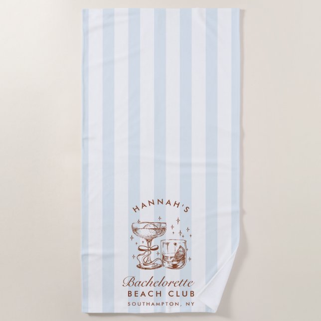 Retro Modern Blue & Brown Bachelorette Weekend Beach Towel (Front)