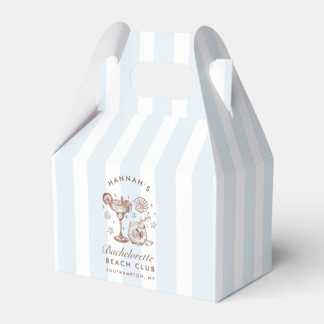 Retro Modern Blue & Brown Bachelorette Weekend Favor Boxes (Front Side)