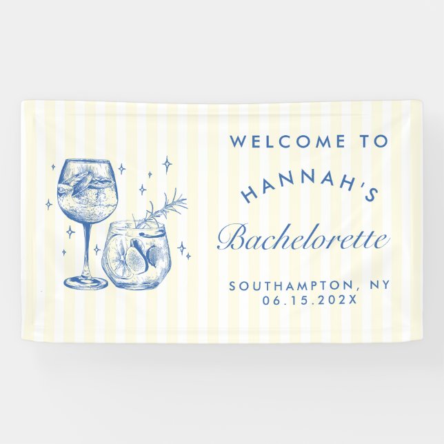 Retro Modern Blue Cocktail Bachelorette Banner (Horizontal)