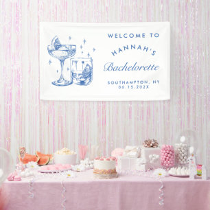 Retro Modern Blue Cocktail Bachelorette Banner