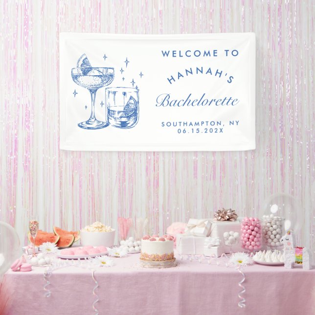Retro Modern Blue Cocktail Bachelorette Banner (Party)