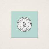 Retro modern blue cupcakes square business card (Front)