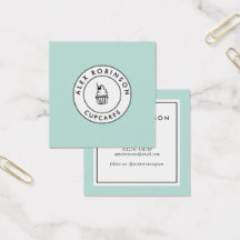 Retro modern blue cupcakes square business card