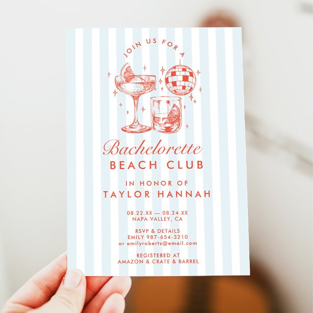 Retro Modern Blue & Orange Bachelorette Weekend Invitation (Creator Uploaded)