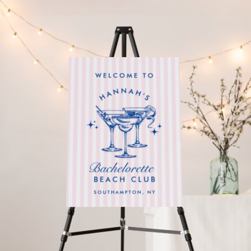 Retro Modern Blue  Pink Bachelorette Welcome Sign