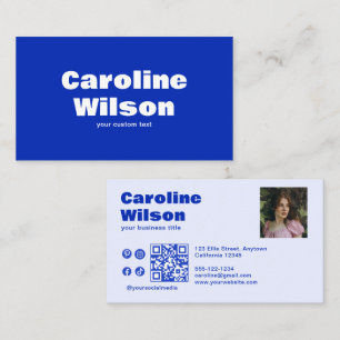 Retro Modern Blue Professional Photo QR Code Business Card