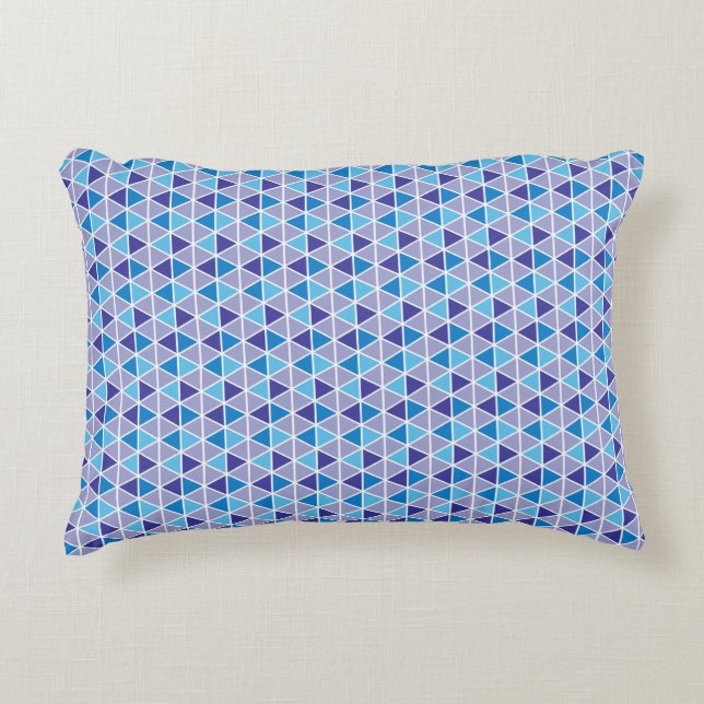 Retro Modern Blue Triangles Geometric Pattern Accent Pillow (Front)