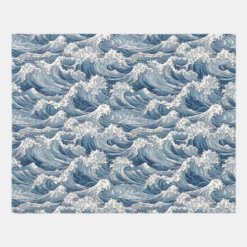 Retro Modern Blue White Ocean Surf Waves Sea Foam Rug