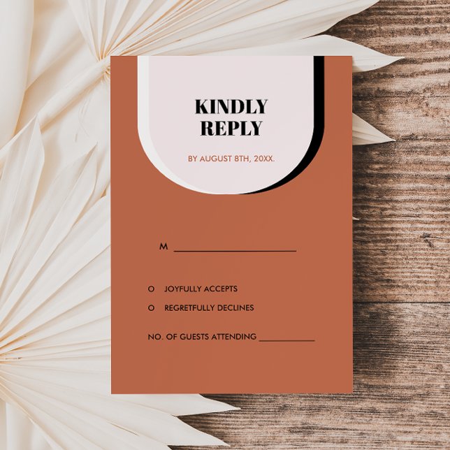 Retro Modern Blush Terracotta Black and White RSVP Card (Creator Uploaded)