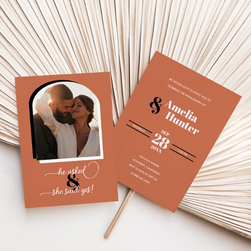 Retro Modern Boho Terracotta Engagement Invitation