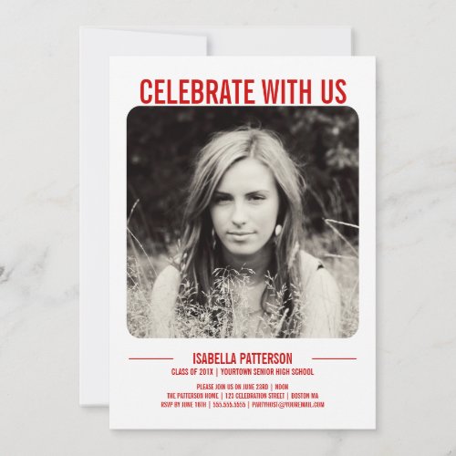 Retro Modern Bold Graduation Party Photo | Red Custom Invites