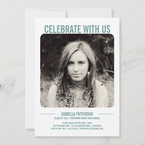 Retro Modern Bold Graduation Party Photo | Teal Announcement