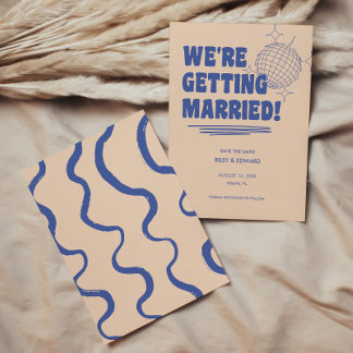 Retro Modern & Bold Typography Blue Wedding Save The Date
