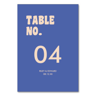 Retro Modern Bold Typography Dark Blue Wedding Table Number