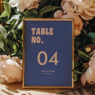 Retro Modern Bold Typography Dark Blue Wedding Table Number