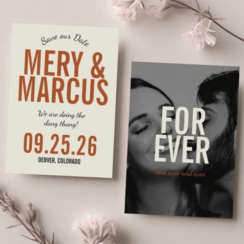 Retro Modern Bold Yellow & Orange Script Wedding Save The Date