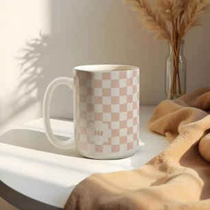 Retro Modern Chequered Pattern Custom Monogram Coffee Mug
