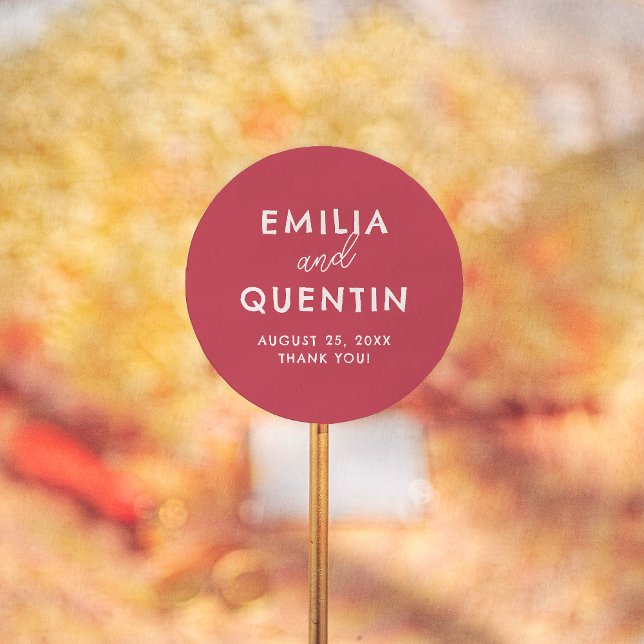 Retro Modern Cherry Red Wedding Thank You Favor Classic Round Sticker (Creator Uploaded)