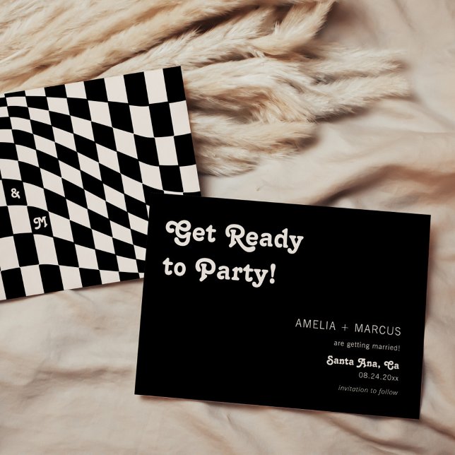 Retro Modern Chic Black Checker Save the Date Invitation (Creator Uploaded)