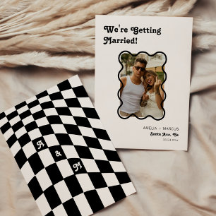 Retro Modern Chic Black Checker Save the Date Invitation