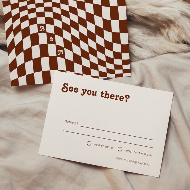 Retro Modern Chic Terracotta Checker RSVP Enclosure Card (Creator Uploaded)