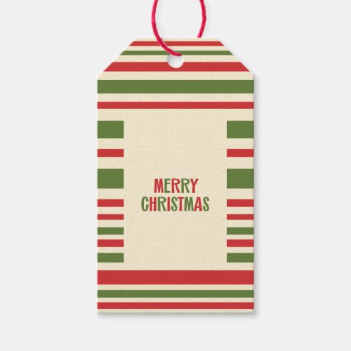 Retro Modern Christmas Stripe Red Green Cream Gift Tags