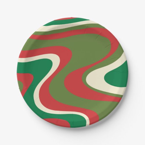 Retro Modern Christmas Swirls Abstract Paper Plates