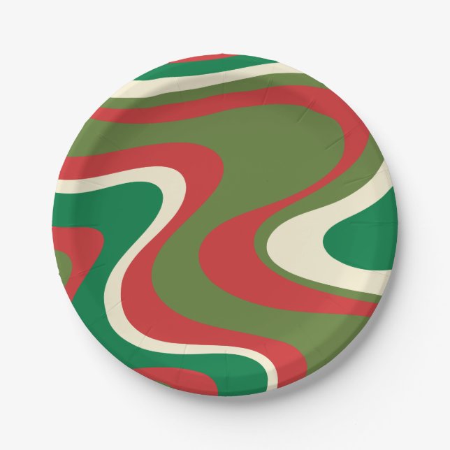 Retro Modern Christmas Swirls Abstract Paper Plates (Front)