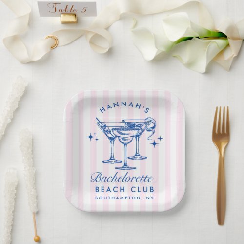 Retro Modern Cocktail Bachelorette Blue Paper Plates