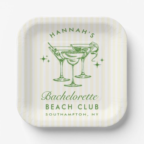 Retro Modern Cocktail Bachelorette Green Paper Plates