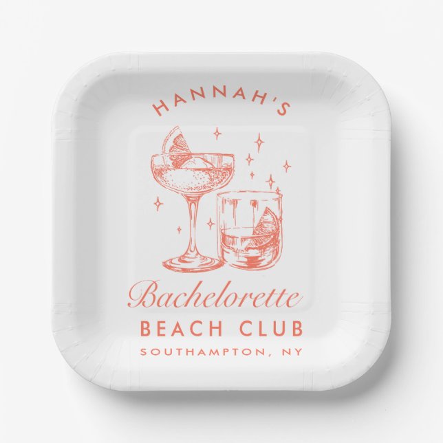 Retro Modern Cocktail Bachelorette Orange Paper Plates (Front)