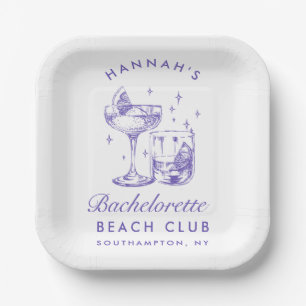 Retro Modern Cocktail Bachelorette Purple Paper Plates