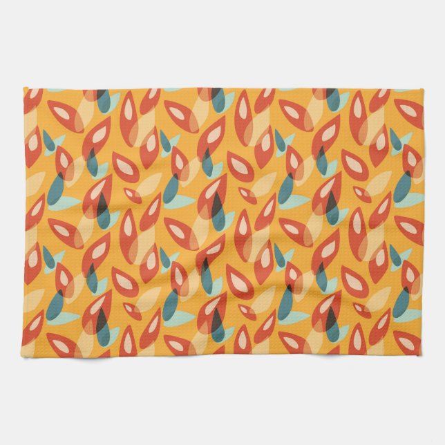 Retro Modern Cool Geometric Yellow Orange Pattern Kitchen Towel (Horizontal)