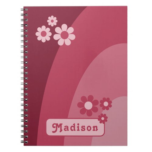 Retro Modern Curve Pink Daisy Name Notebook