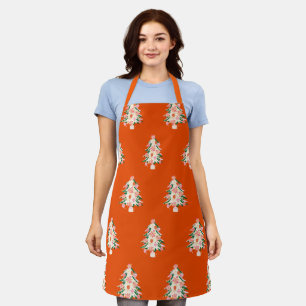Retro Modern Cute Seasonal Christmas Tree Holiday Apron